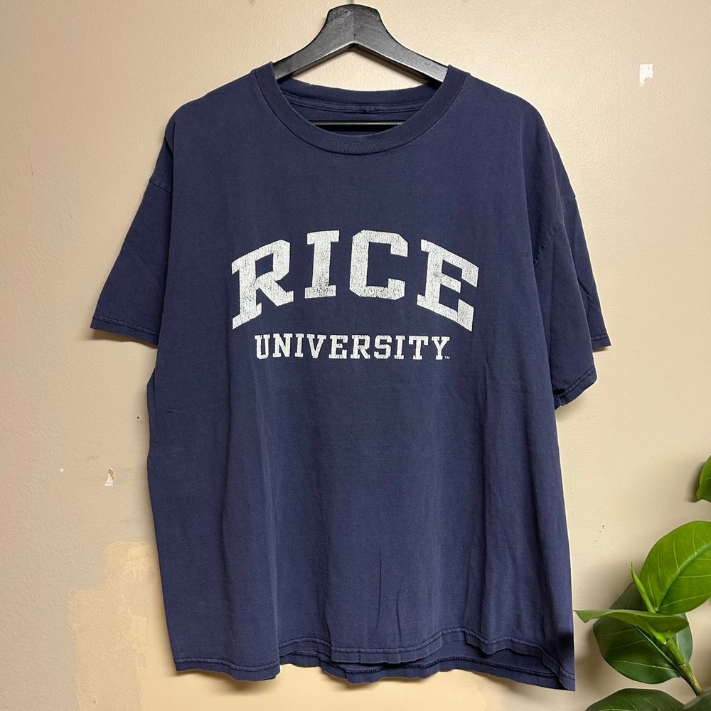 Vintage Rice University Spellout T-Shirt Faded Navy Blue 2000s Mens Large